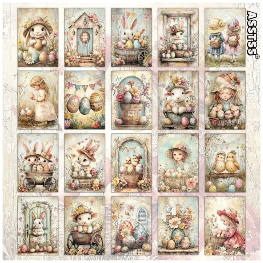 NWT 20pc Vintage Easter Bunny Postcard Set Wall Collage Kit Room Decor DIY Craft